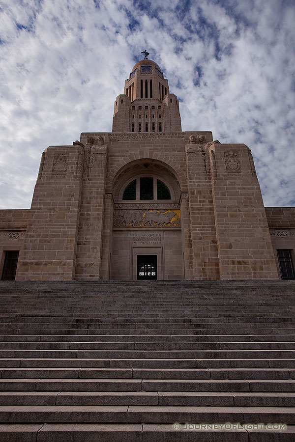 The Nebraska state capitol building in Lincoln, completed in 1932 is built with Indiana limestone and contained several design innovations for the time.  This building houses the only state unicameral type government in the United States. - Lincoln Photography
