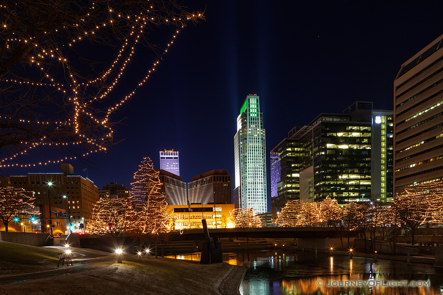 Downtown Omaha Celebrates the Holiday Lights Festival by putting holiday lights up in the downtown area around Gene Leahy Mall. - Omaha Photography