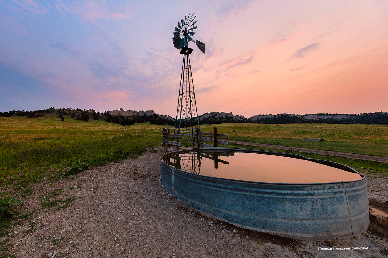 A Nebraska landscape scenic photograph of a windmill at sunset at Fort Robinson, Nebraska. - Nebraska Picture