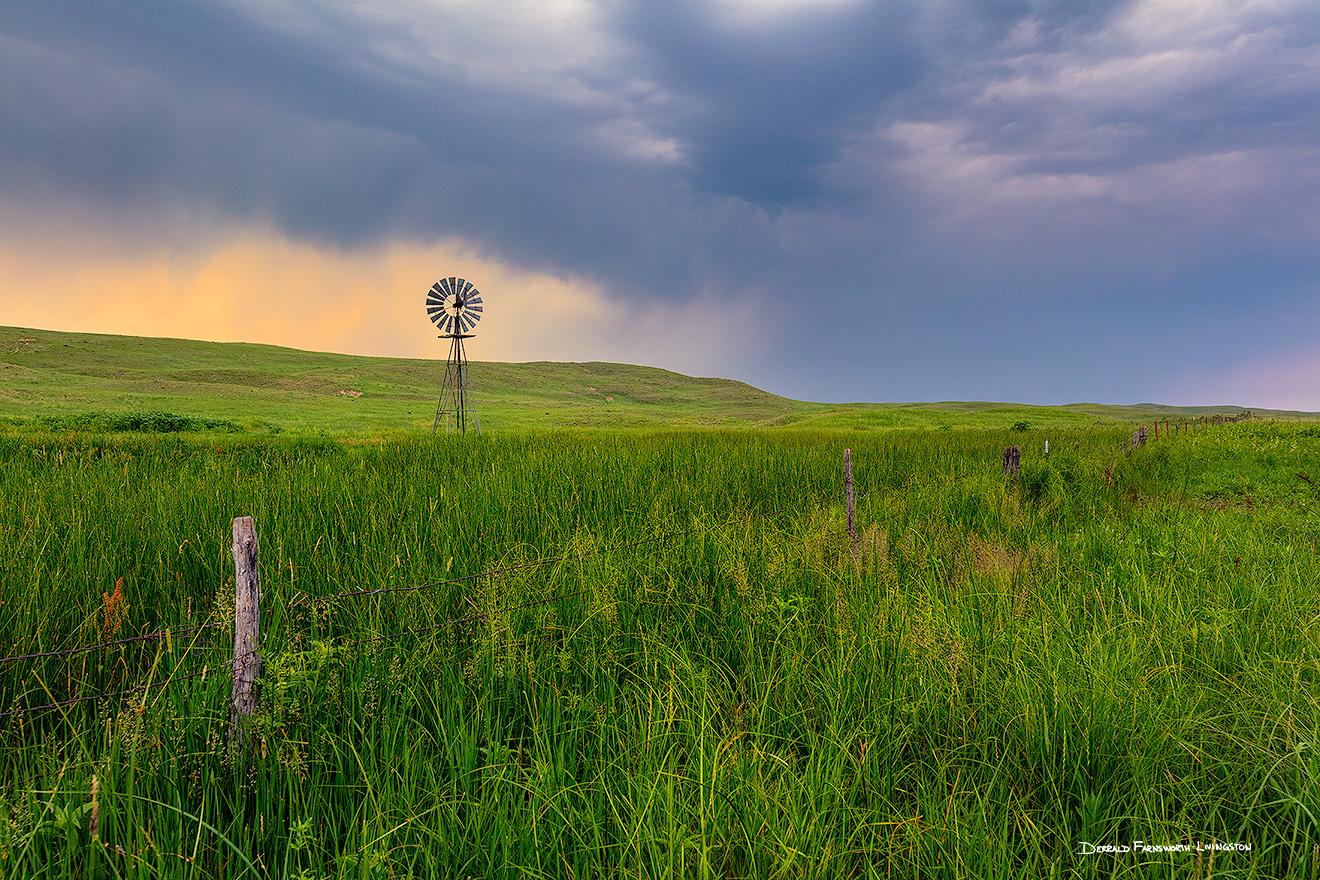 A Nebraska landscape scenic photograph of a windmill during a storm in the Sandhills of Nebraska. - Nebraska Picture