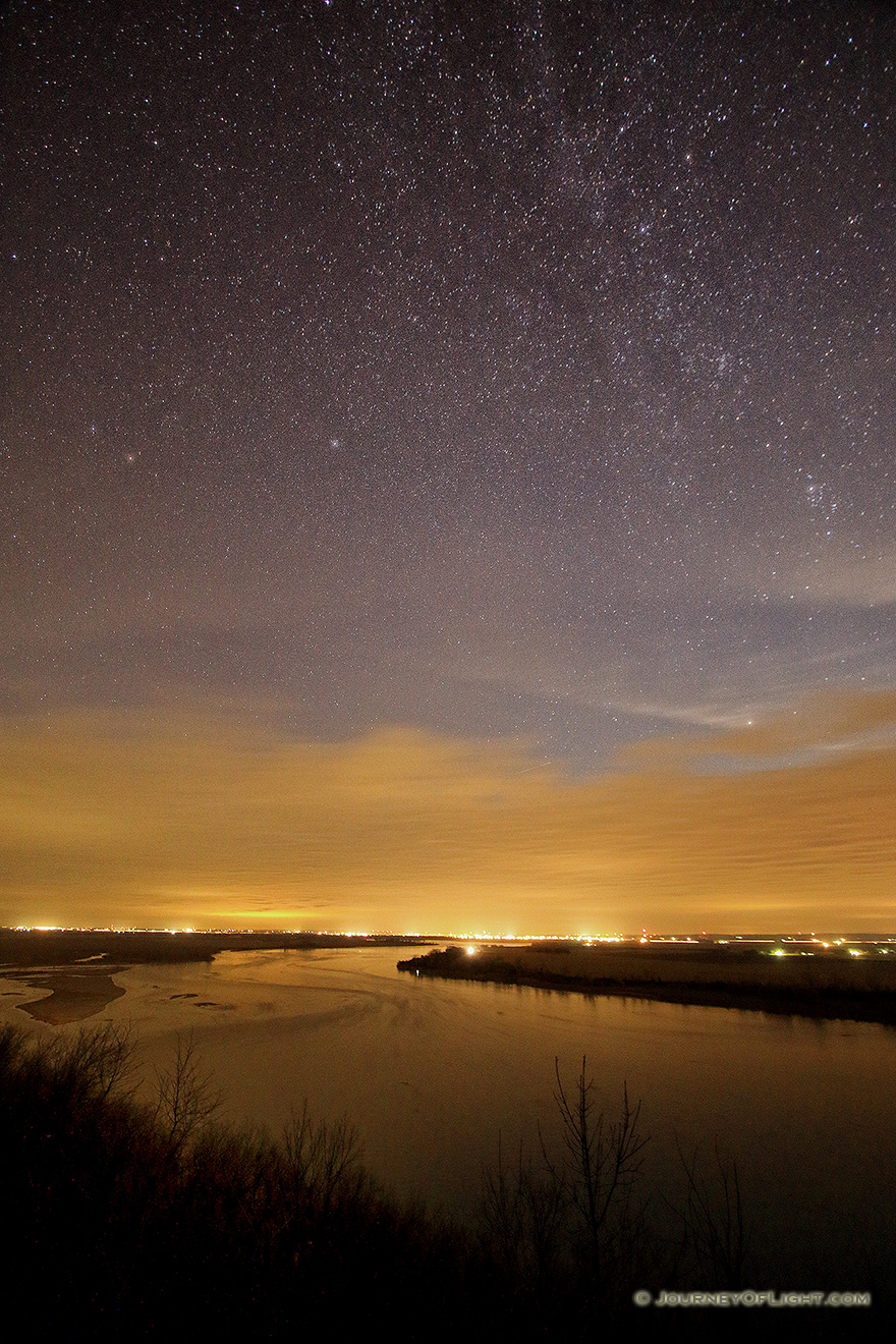 Stars shine brightly above the Missouri River at the Tri-State Overlook at Ponca State Park. - Ponca SP Picture